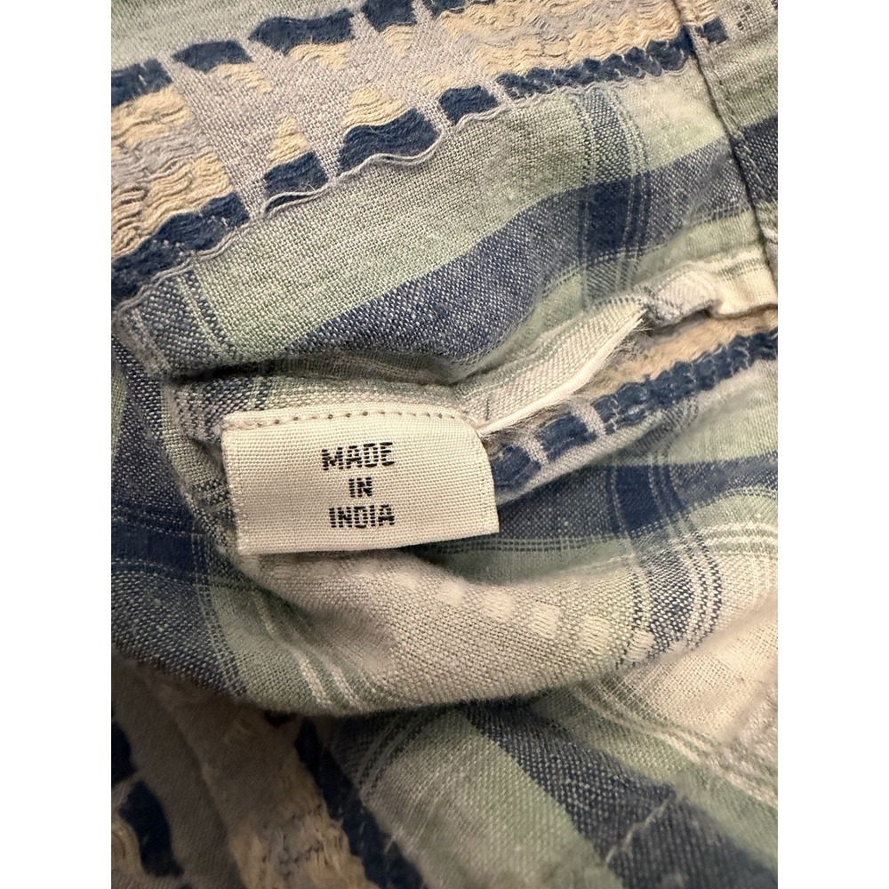 Monsoon Plaid Tie Midi Shirt Dress Sz 10 Fit Flare Aztec Cottage Prairie Blue - Picture 10 of 10